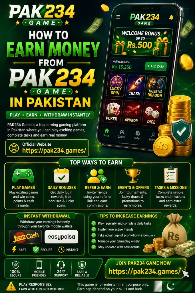 Earn Money from PAK234 Game in Pakistan